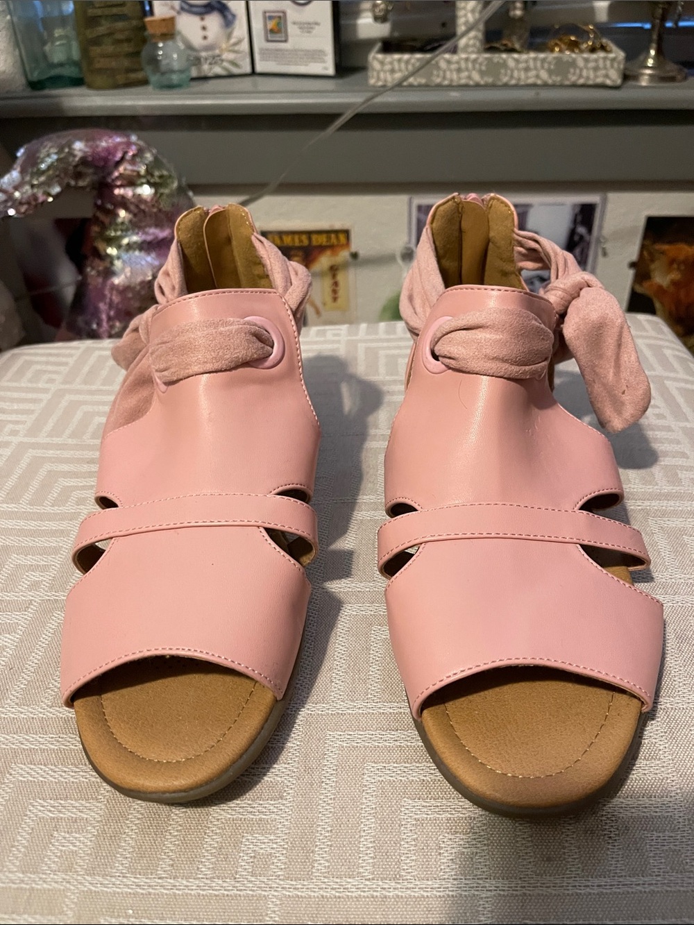 comfortview Pink Open-Toe Knot Ankle Tie Sandals